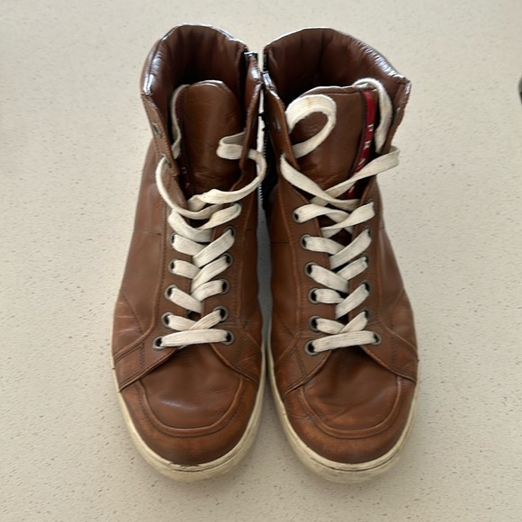 Prada leather high trainer men sneakers size US 8.5 - Picture 1 of 12